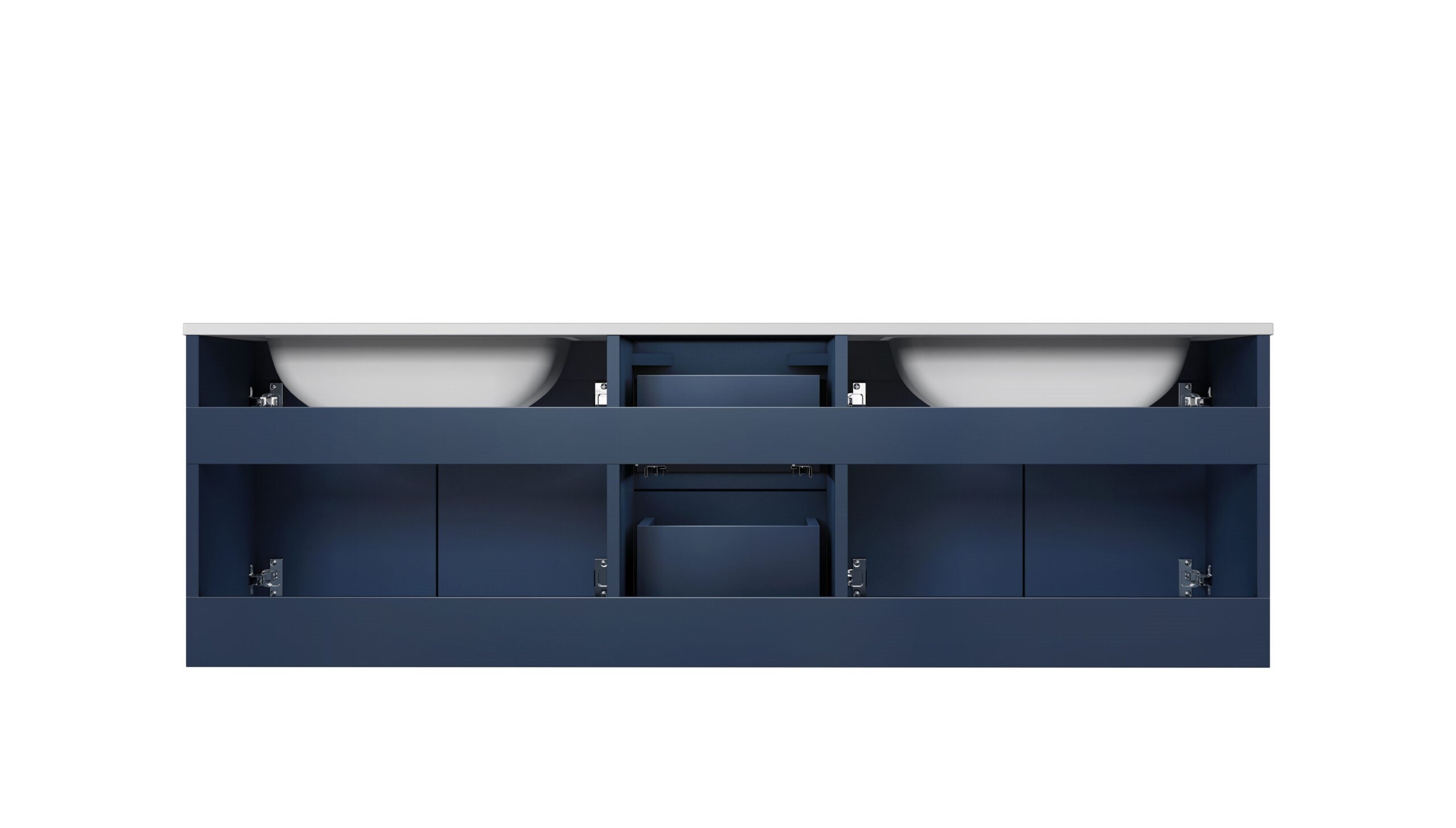 Lexora Geneva 60" Navy Blue Double Vanity, White Carrara Marble Top, White Square Sinks and 60" LED Mirror LG192260DEDSLM60