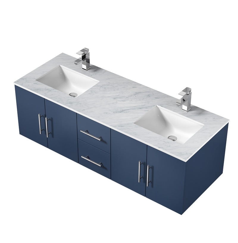 Lexora Geneva 60" Navy Blue Double Vanity, White Carrara Marble Top, White Square Sinks and no Mirror LG192260DEDS000
