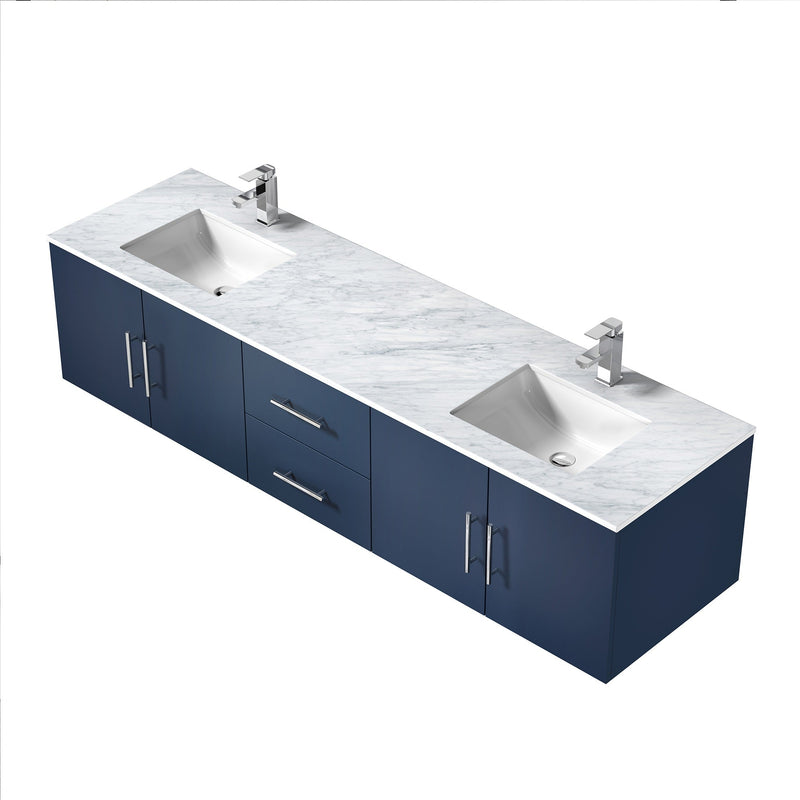 Lexora Geneva 80" Navy Blue Double Vanity, White Carrara Marble Top, White Square Sinks and no Mirror LG192280DEDS000