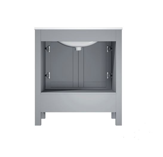 Lexora Jacques 30" Distressed Grey Single Vanity, White Carrara Marble Top, White Square Sink and no Mirror LJ342230SDDS000