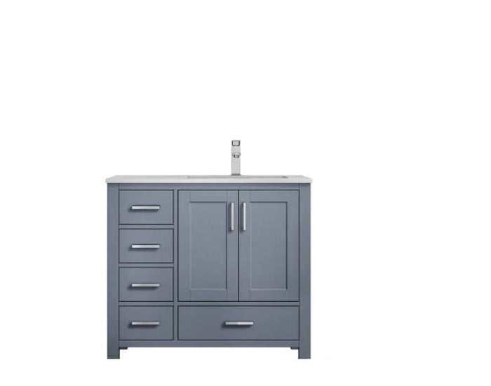 Lexora Jacques 36" Dark Grey Single Vanity, White Carrara Marble Top, White Square Sink and no Mirror - Right Version LJ342236SBDS000-R