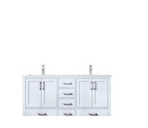 Lexora Jacques 60" White Double Vanity, White Carrara Marble Top, White Square Sinks and no Mirror LJ342260DADS000