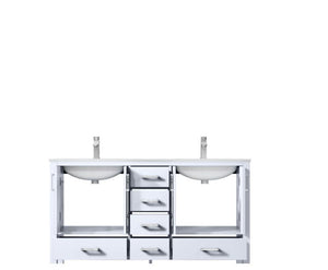 Lexora Jacques 60" White Double Vanity, White Carrara Marble Top, White Square Sinks and no Mirror LJ342260DADS000