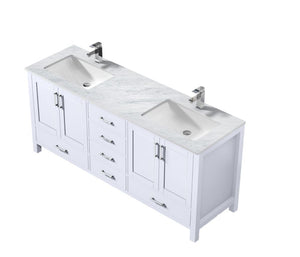 Lexora Jacques 72" White Double Vanity, White Carrara Marble Top, White Square Sinks and no Mirror LJ342272DADS000