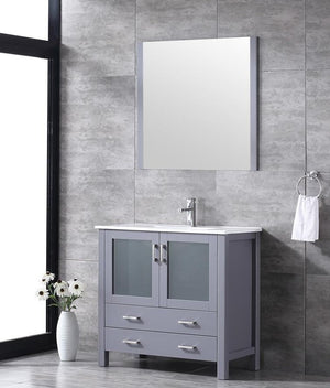 Lexora Volez 36" Dark Grey Single Vanity, Integrated Top, White Integrated Square Sink and 34" Mirror LV341836SBESM34
