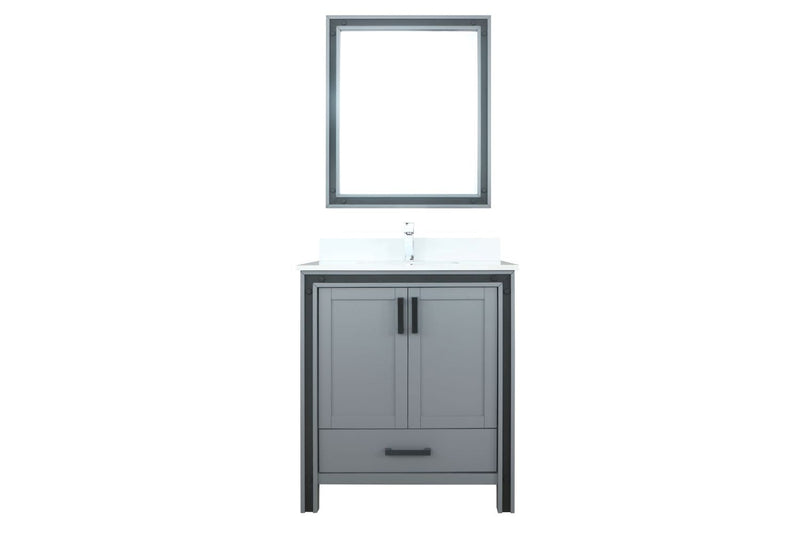Lexora Ziva 30" Dark Grey Single Vanity, Cultured Marble Top, White Square Sink and 28" Mirror LZV352230SBJSM28
