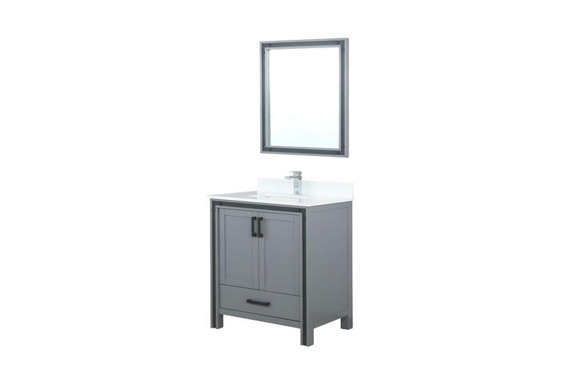 Lexora Ziva 30" Dark Grey Single Vanity, Cultured Marble Top, White Square Sink and 28" Mirror LZV352230SBJSM28