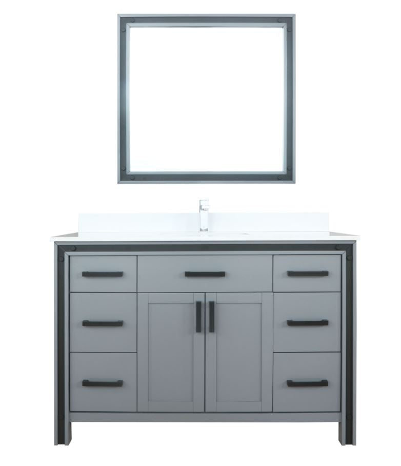 Lexora Ziva 48" Dark Grey Single Vanity, Cultured Marble Top, White Square Sink and 34" Mirror LZV352248SBJSM34