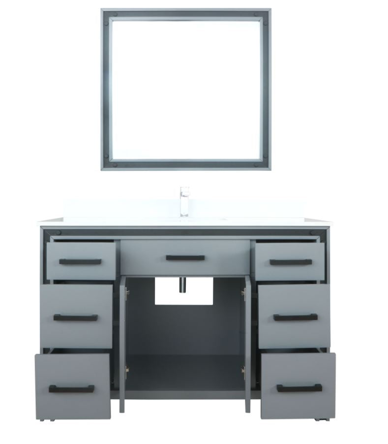 Lexora Ziva 48" Dark Grey Single Vanity, Cultured Marble Top, White Square Sink and 34" Mirror LZV352248SBJSM34