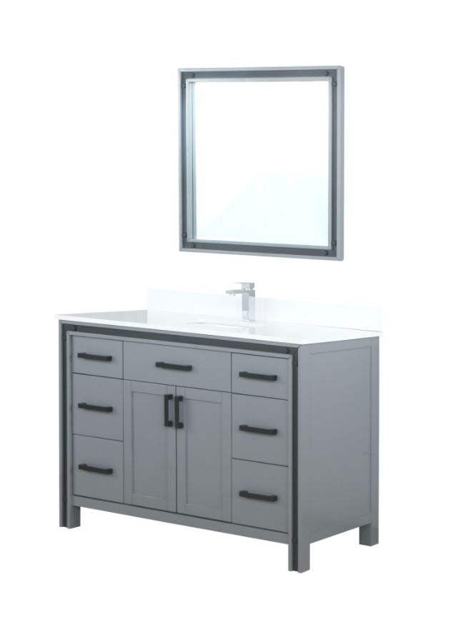 Lexora Ziva 48" Dark Grey Single Vanity, Cultured Marble Top, White Square Sink and 34" Mirror LZV352248SBJSM34