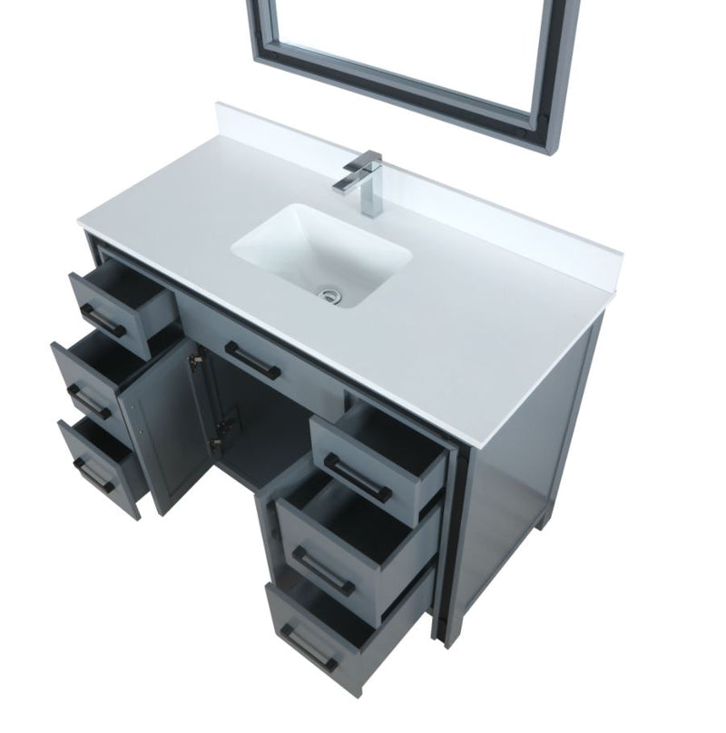 Lexora Ziva 48" Dark Grey Single Vanity, Cultured Marble Top, White Square Sink and 34" Mirror LZV352248SBJSM34