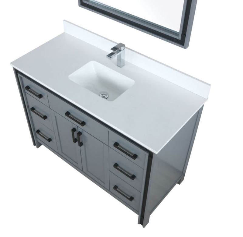 Lexora Ziva 48" Dark Grey Single Vanity, Cultured Marble Top, White Square Sink and 34" Mirror LZV352248SBJSM34