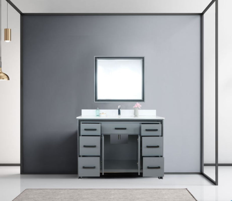 Lexora Ziva 48" Dark Grey Single Vanity, Cultured Marble Top, White Square Sink and 34" Mirror LZV352248SBJSM34