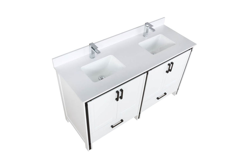 Lexora Ziva 60" White Double Vanity, Cultured Marble Top, White Square Sink and no Mirror LZV352260SAJS000