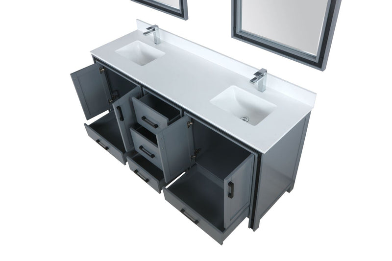 Lexora Ziva 72" Dark Grey Double Vanity, Cultured Marble Top, White Square Sink and 30" Mirrors LZV352272SBJSM30