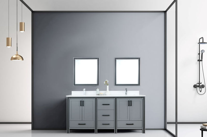 Lexora Ziva 72" Dark Grey Double Vanity, Cultured Marble Top, White Square Sink and 30" Mirrors LZV352272SBJSM30