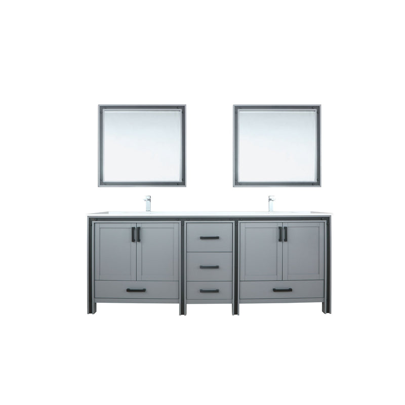 Lexora Ziva 84" Dark Grey Double Vanity, Cultured Marble Top, White Square Sink and 34" Mirrors LZV352284SBJSM34