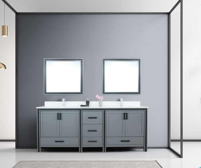Lexora Ziva 84" Dark Grey Double Vanity, Cultured Marble Top, White Square Sink and 34" Mirrors LZV352284SBJSM34