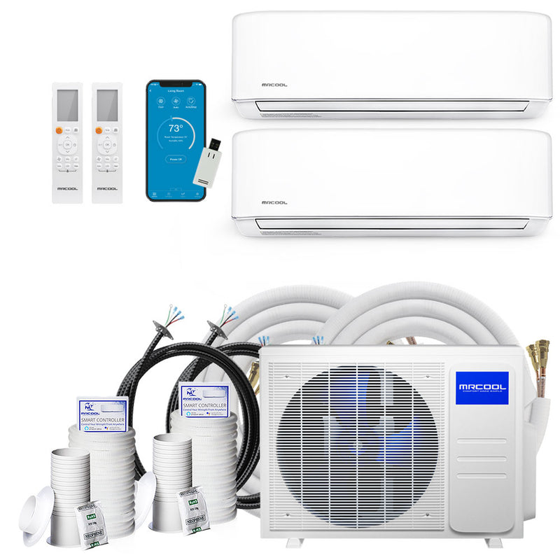 MRCOOL DIY 4th Generation Mini Split 24K BTU 2 Zone Ductless Air Conditioner with Heat Pump With 16 and 35 Ft Install Kit