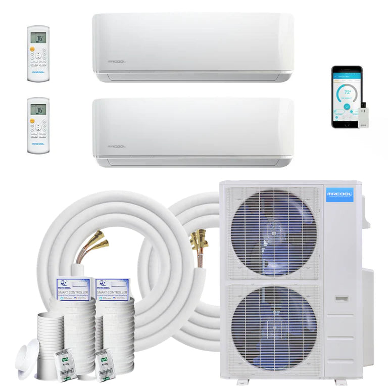 MRCOOL DIY 4th Generation Mini Split 45K BTU 2 Zone Ductless Air Conditioner with Heat Pump  and 25 Ft Install Kit