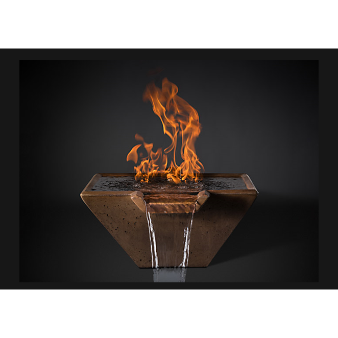 Slick Rock Concrete 22” Cascade Square Fire On Water + Copper Spillway with Electronic Ignition