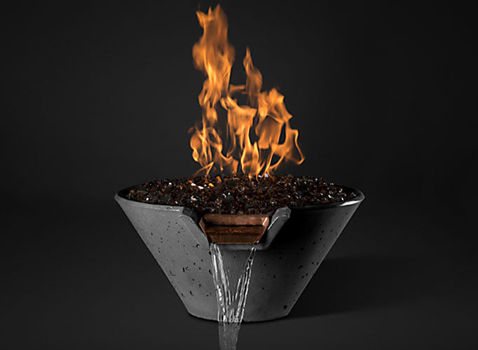 Slick Rock Concrete 34” Cascade Conical Fire On Water + Copper Spillway with Electronic Ignition