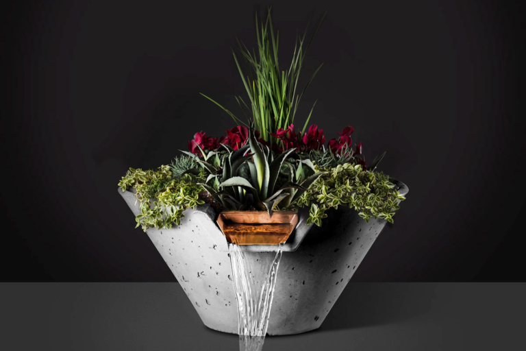 Slick Rock Concrete 34” Cascade Conical Planter and Water Bowl + Copper Scupper