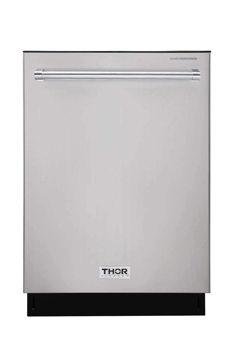 Thor Kitchen 6-Piece Appliance Package - 36-Inch Electric Range, Pro-Style Wall Mount Range Hood, Refrigerator with Water Dispenser, Dishwasher, Microwave, and Wine Cooler in Stainless Steel