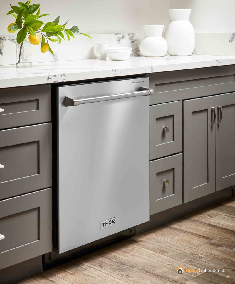 Thor Kitchen 3-Piece Pro Appliance Package - 30-Inch Gas Range, Dishwasher & Refrigerator with Water Dispenser in Stainless Steel