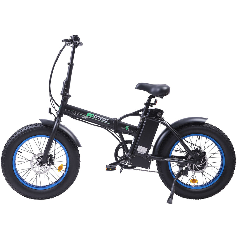 UL Certified-Ecotric 36V Fat Tire Portable and Folding Electric Bike-Matt Black and blue