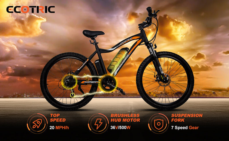 UL Certified-Ecotric Leopard Electric Mountain Bike-Matt Black