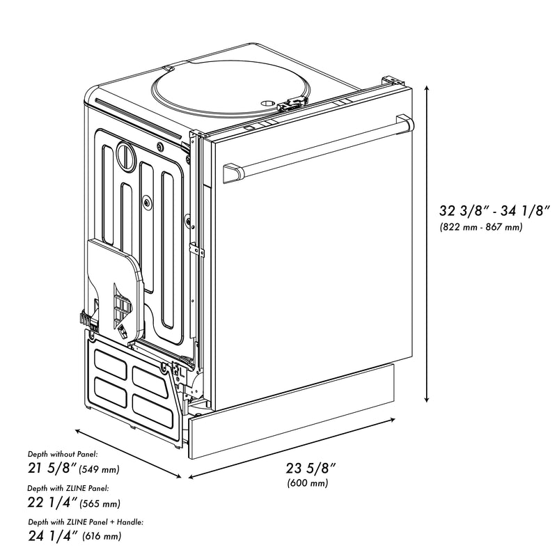 ZLINE 24 in. Top Control Dishwasher with Red Matte Panel and Traditional Style Handle, 52dBa (DW-RM-24)