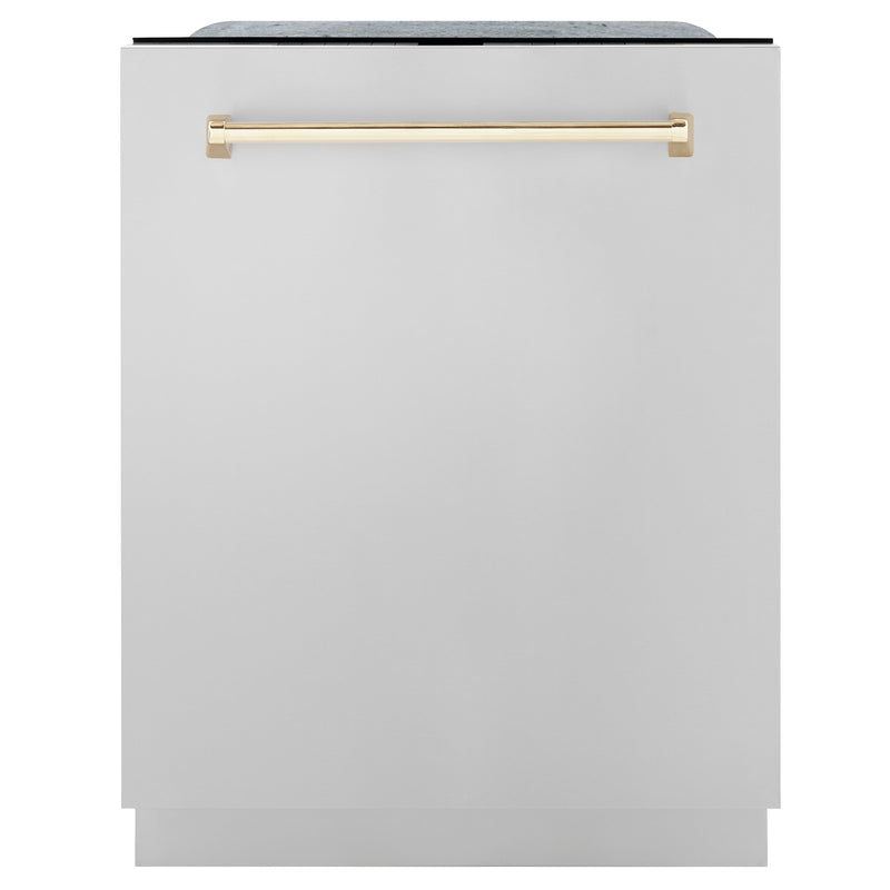 ZLINE 48 in. Autograph Edition Kitchen Package with Stainless Steel Dual Fuel Range, Range Hood and Dishwasher with Polished Gold Accents (3AKP-RARHDWM48-G)