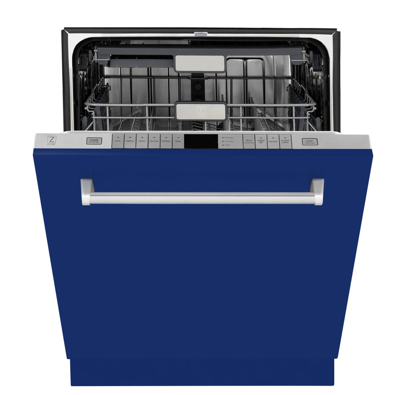 ZLINE 24 in. Panel-Included Monument Series 3rd Rack Top Touch Control Dishwasher with Blue Gloss and Stainless Steel Tub, 45dBa (DWMT-24-BG)
