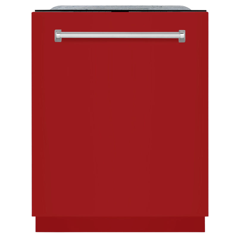 ZLINE 24 in. Panel-Included Monument Series 3rd Rack Top Touch Control Dishwasher with Red Gloss Door, 45dBa (DWMT-RG-24)