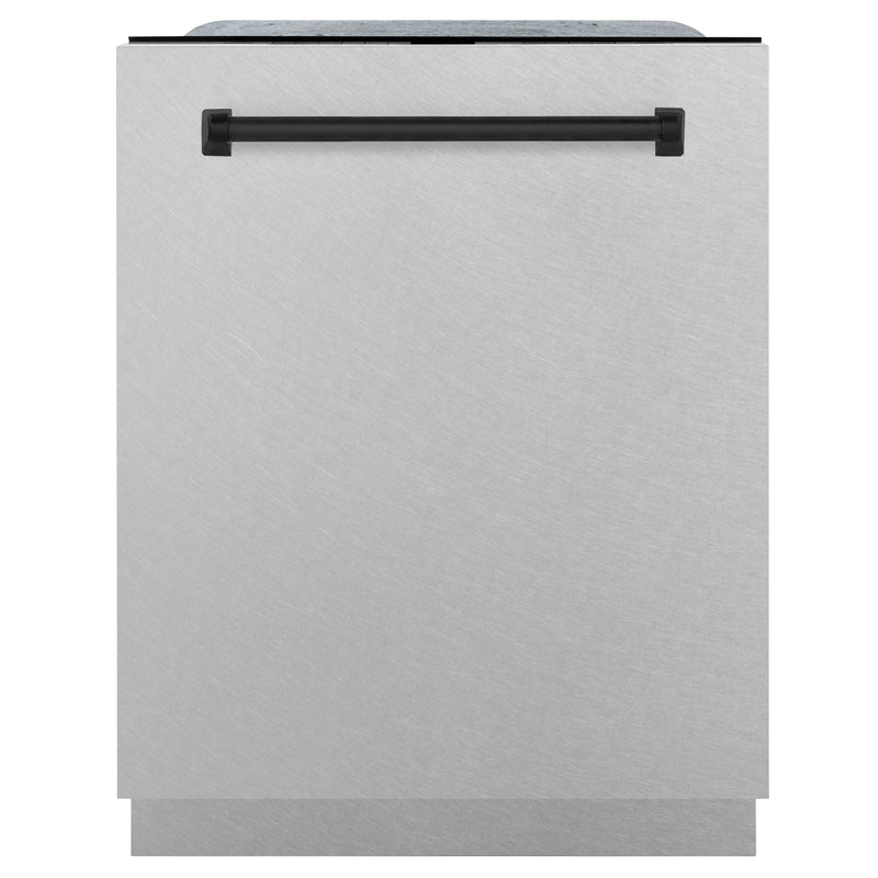 ZLINE Autograph Edition 24" 3rd Rack Top Control Tall Tub Dishwasher in Fingerprint Resistant Stainless Steel with Matte Black Accents, 45dBa (DWMTZ-SN-24-MB)