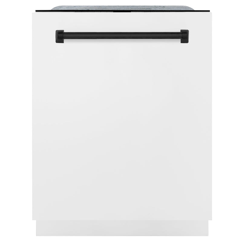ZLINE Autograph Edition 24 in. 3rd Rack Top Touch Control Tall Tub Dishwasher in White Matte with Matte Black Accent Handle, 45dBa (DWMTZ-WM-24-MB)