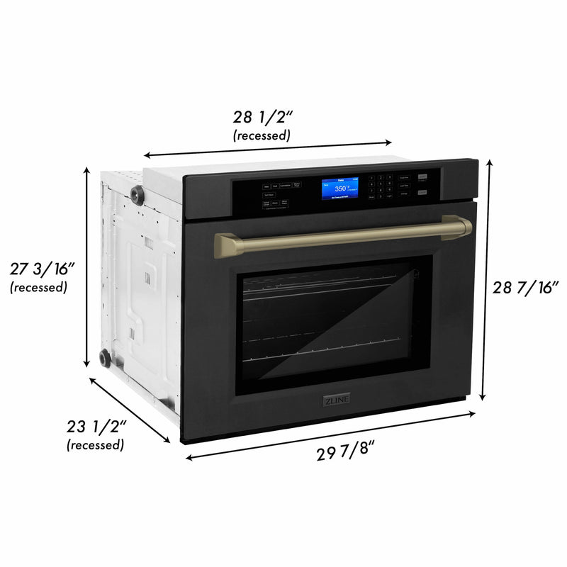 ZLINE 30 in. Autograph Edition Single Wall Oven with Self Clean and True Convection in Black Stainless Steel and Champagne Bronze Accents (AWSZ-30-BS-CB)