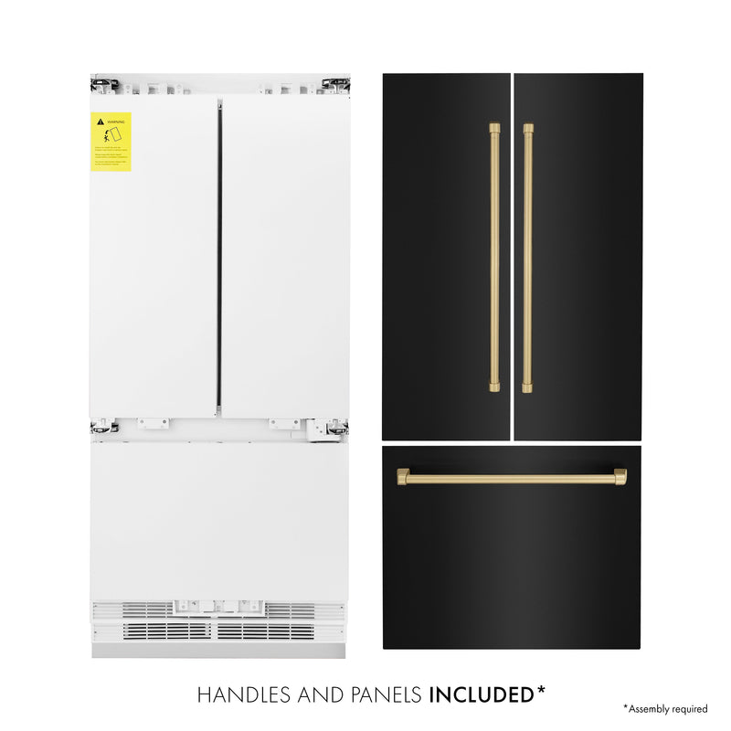 ZLINE 36 in. Autograph Edition 19.6 cu. ft. Built-in 2-Door Bottom Freezer Refrigerator with Internal Water and Ice Dispenser in Black Stainless Steel with Champagne Bronze Accents (RBIVZ-BS-36-CB)