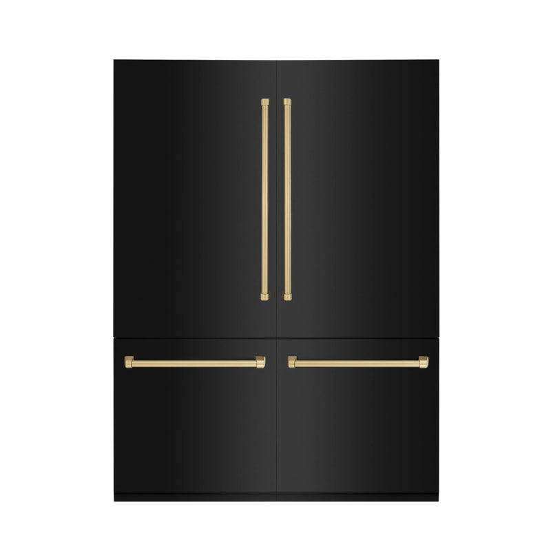 ZLINE 60" Autograph Edition 32.2 cu. ft. Built-in 4-Door French Door Refrigerator with Internal Water and Ice Dispenser in Black Stainless Steel with Champagne Bronze Accents (RBIVZ-BS-60-CB)