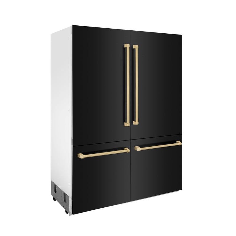 ZLINE 60 in. Autograph Edition 32.2 cu. ft. Built-in 4-Door French Door Refrigerator with Internal Water and Ice Dispenser in Black Stainless Steel with Champagne Bronze Accents (RBIVZ-BS-60-CB)