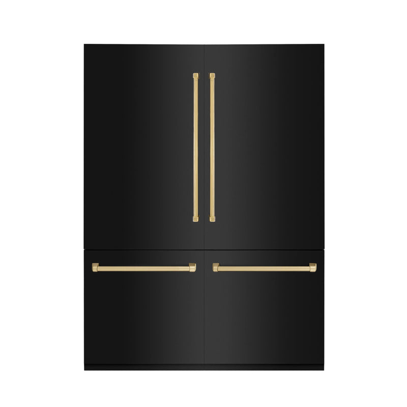 ZLINE 60" Autograph Edition 32.2 cu. ft. Built-in 4-Door French Door Refrigerator with Internal Water and Ice Dispenser in Black Stainless Steel with Gold Accents (RBIVZ-BS-60-G)