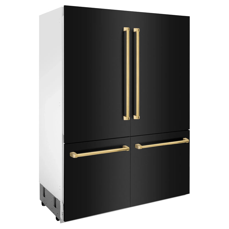 ZLINE 60" Autograph Edition 32.2 cu. ft. Built-in 4-Door French Door Refrigerator with Internal Water and Ice Dispenser in Black Stainless Steel with Gold Accents (RBIVZ-BS-60-G)