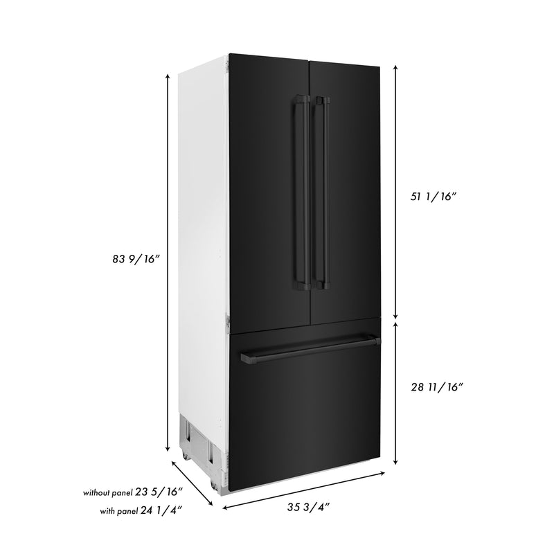 ZLINE 36 in. 19.6 cu. ft. Built-In 3-Door French Door Refrigerator with Internal Water and Ice Dispenser in Black Stainless Steel (RBIV-BS-36)