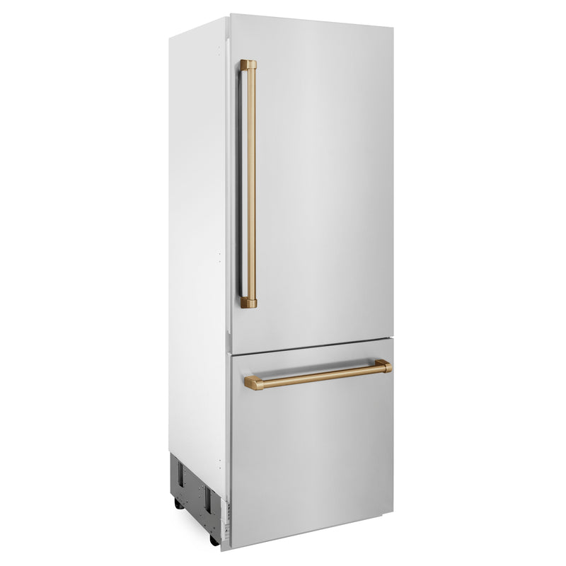 ZLINE 30 in. Autograph Edition 16.1 cu. ft. Built-in 2-Door Bottom Freezer Refrigerator with Internal Water and Ice Dispenser in Stainless Steel with Champagne Bronze Accents (RBIVZ-304-30-CB)