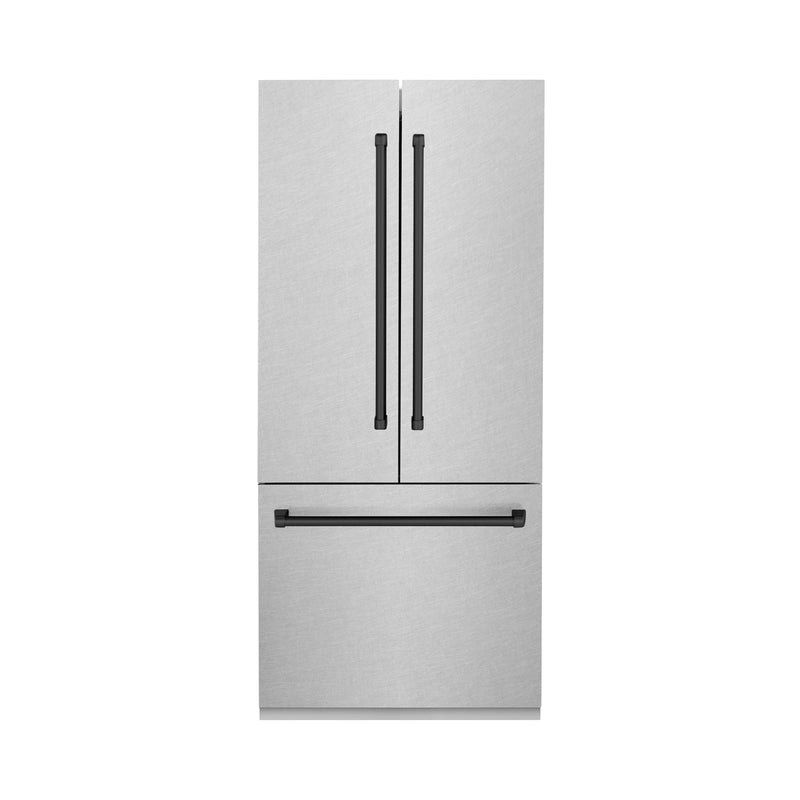 ZLINE 36 in. Autograph Edition 19.6 cu. ft. Built-in 2-Door Bottom Freezer Refrigerator with Internal Water and Ice Dispenser in Fingerprint Resistant Stainless Steel with Matte Black Accents (RBIVZ-SN-36-MB)