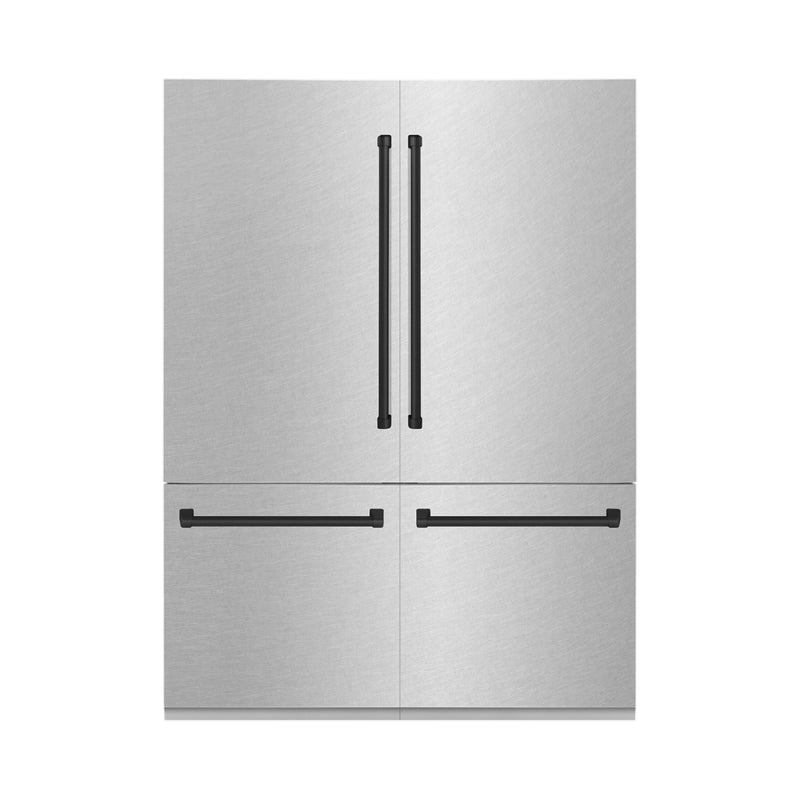 ZLINE 60 in. Autograph Edition 32.2 cu. ft. Built-in 4-Door French Door Refrigerator with Internal Water and Ice Dispenser in Fingerprint Resistant Stainless Steel with Matte Black Accents (RBIVZ-SN-60-MB)