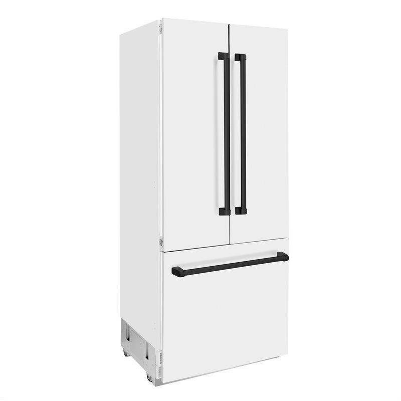 ZLINE 36 in. Autograph Edition 19.6 cu. ft. Built-in 2-Door Bottom Freezer Refrigerator with Internal Water and Ice Dispenser in White Matte with Matte Black Accents (RBIVZ-WM-36-MB)