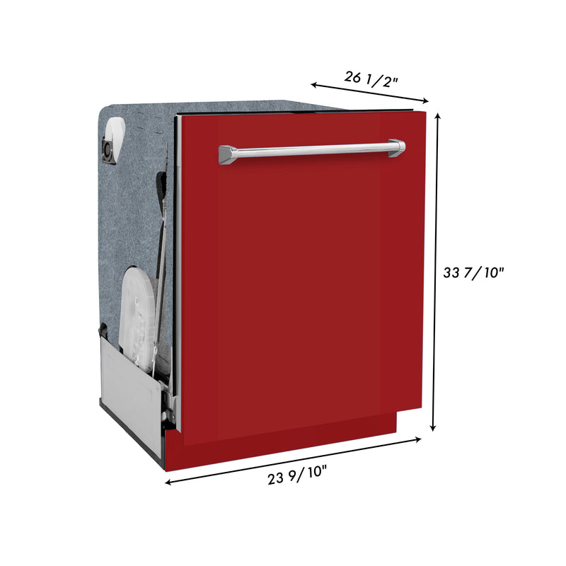 ZLINE 24 in. Panel-Included Monument Series 3rd Rack Top Touch Control Dishwasher with Red Gloss Door, 45dBa (DWMT-RG-24)