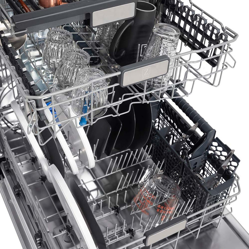 ZLINE 24 in. Panel-Included Monument Series 3rd Rack Top Touch Control Dishwasher with Fingerprint Resistant Stainless Steel Door, 45dBa (DWMT-SN-24)